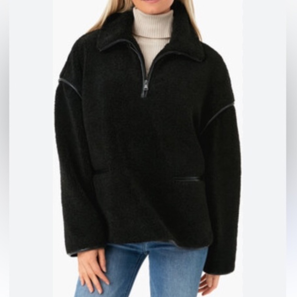Tuckernuck Rhodes Shearling Quarter Zip Pullover in Black Sz M
